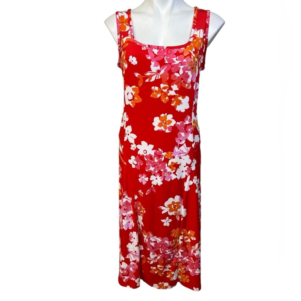 Susan Graver maxi dress LP orange multicolor Hawaiian floral print casual - Picture 2 of 7
